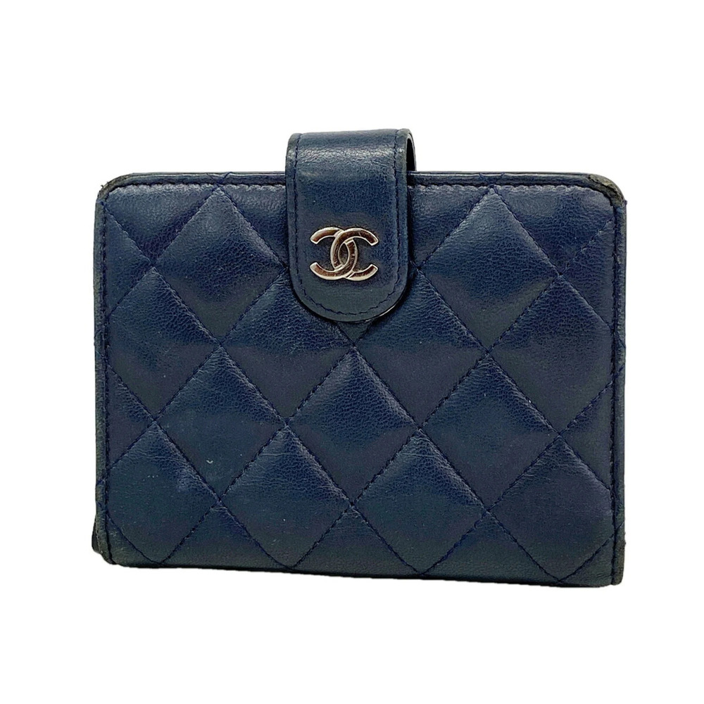 Chanel Matelassé Lambskin Wallet, Navy, Women's